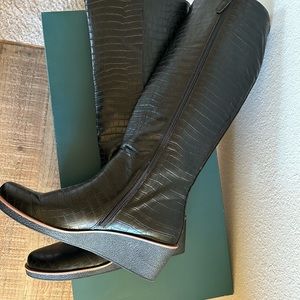 Aerosoles 10 1/2 Black Faux Croc New Brenna Wedge Boots